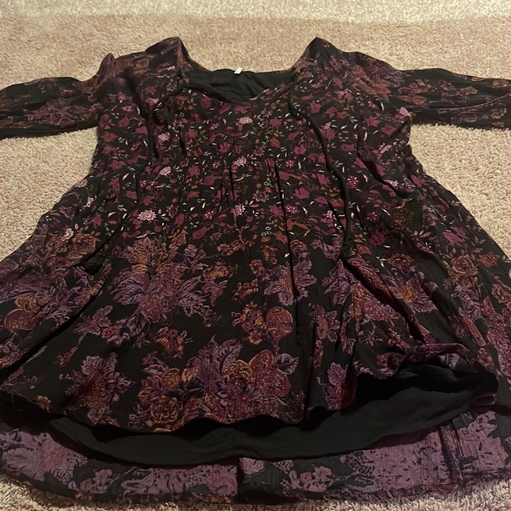 Free People Floral Res Crew Neck Long Sleeve Dress Sz Small Petite SP